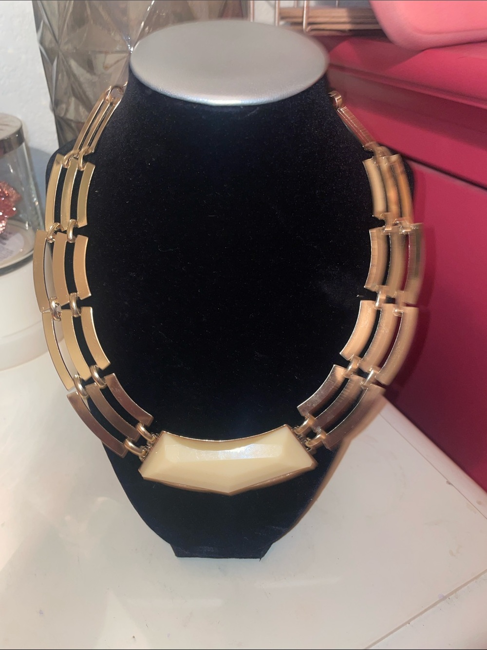 Gold-Tone Statement Necklace with Cream Centerpiece